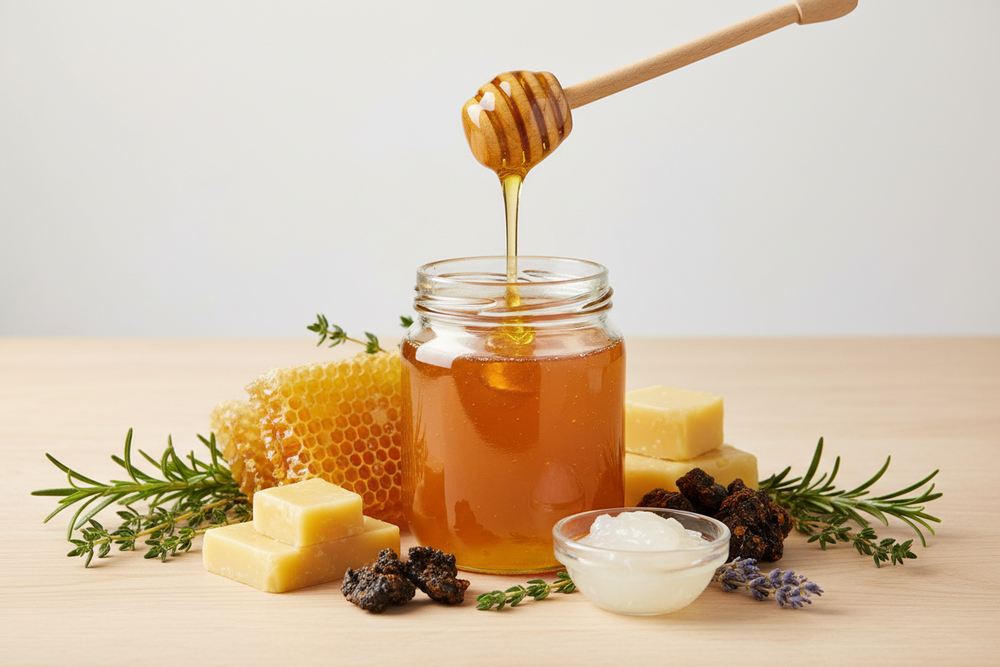 draw me a picture of high-impact ingredients such as raw honey