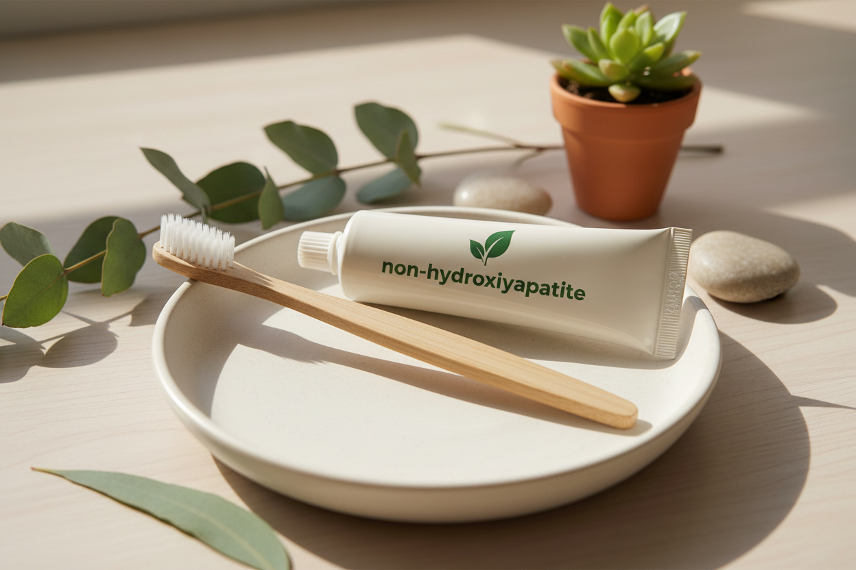 same thing but make the toothpaste say non-hydroxyapatite